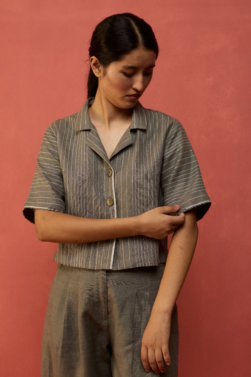 Shiro Stripe Linen Co-ord Set - Grey by Manan for Worldwide
