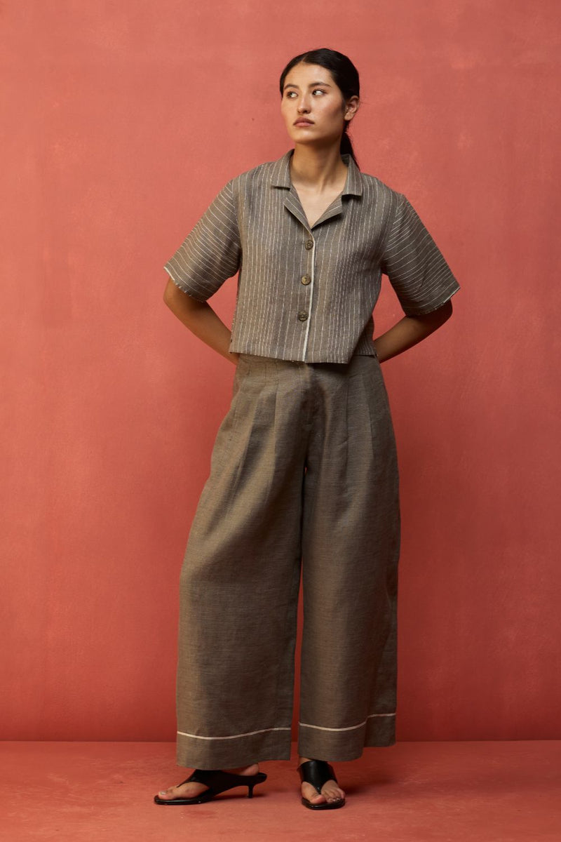 Shiro Stripe Linen Top - Grey by Manan for Worldwide