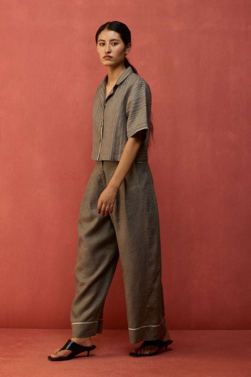 Shiro Stripe Linen Top - Grey by Manan for Worldwide