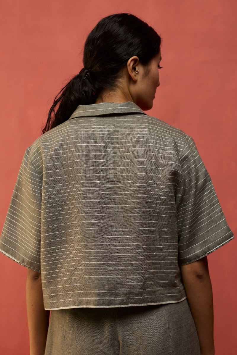 Shiro Stripe Linen Top - Grey by Manan for Worldwide