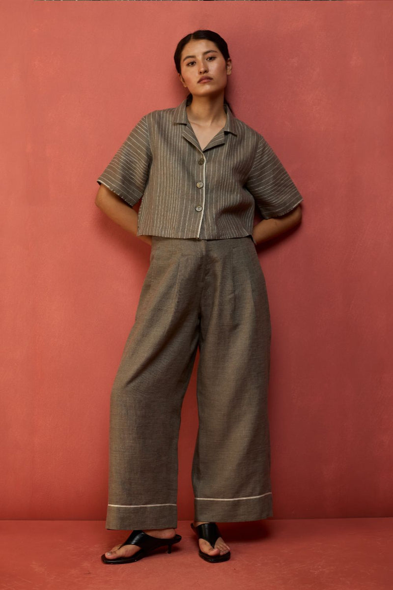 Shiro Stripe Linen Co-ord Set - Grey by Manan for Worldwide