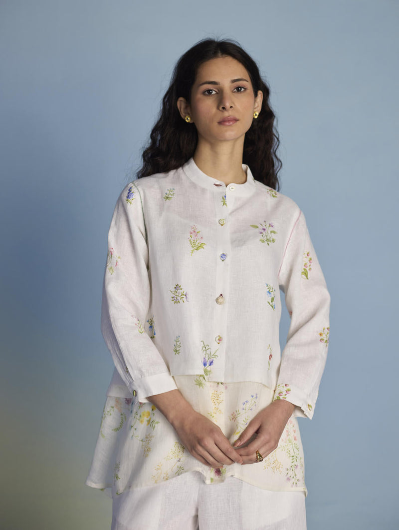 Leina A- Line Linen Co-ord Set - White linen by Manan in white color for women Worldwide