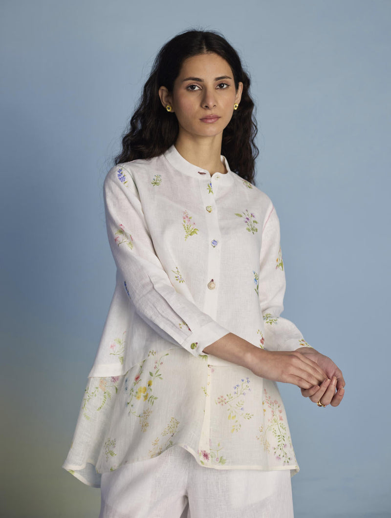 Leina A- Line Linen Co-ord Set - White linen by Manan in white color for women Worldwide