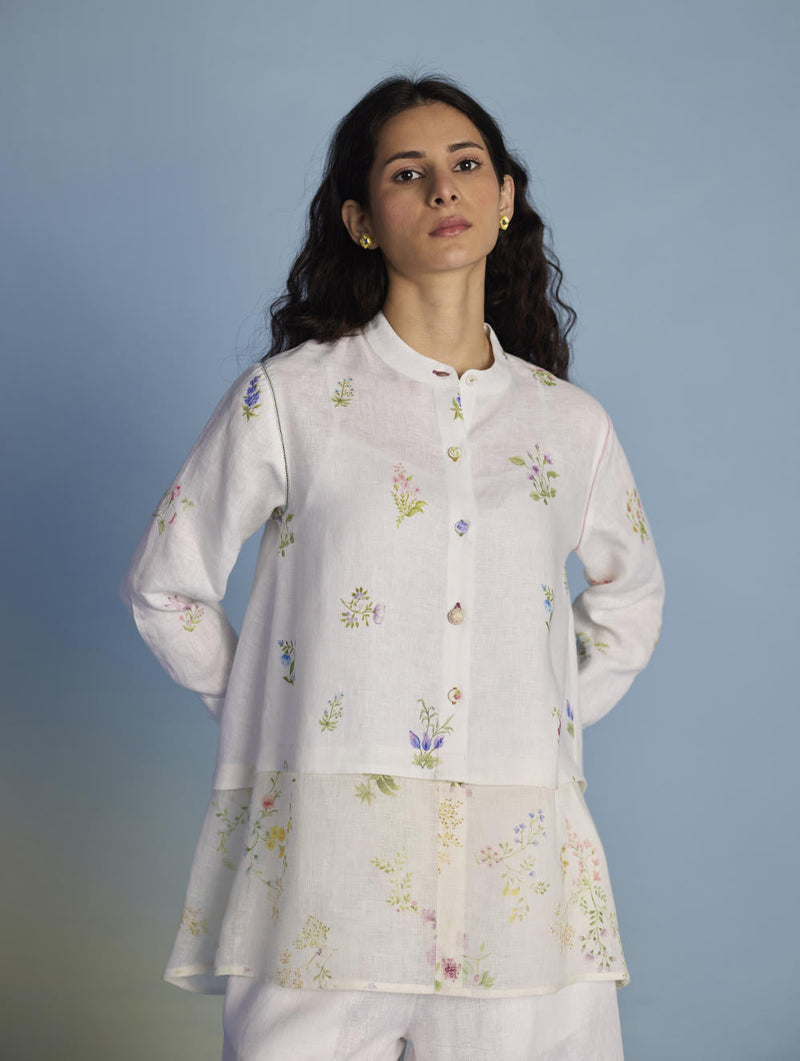 Leina A- Line Linen Co-ord Set - White linen by Manan in white color for women Worldwide