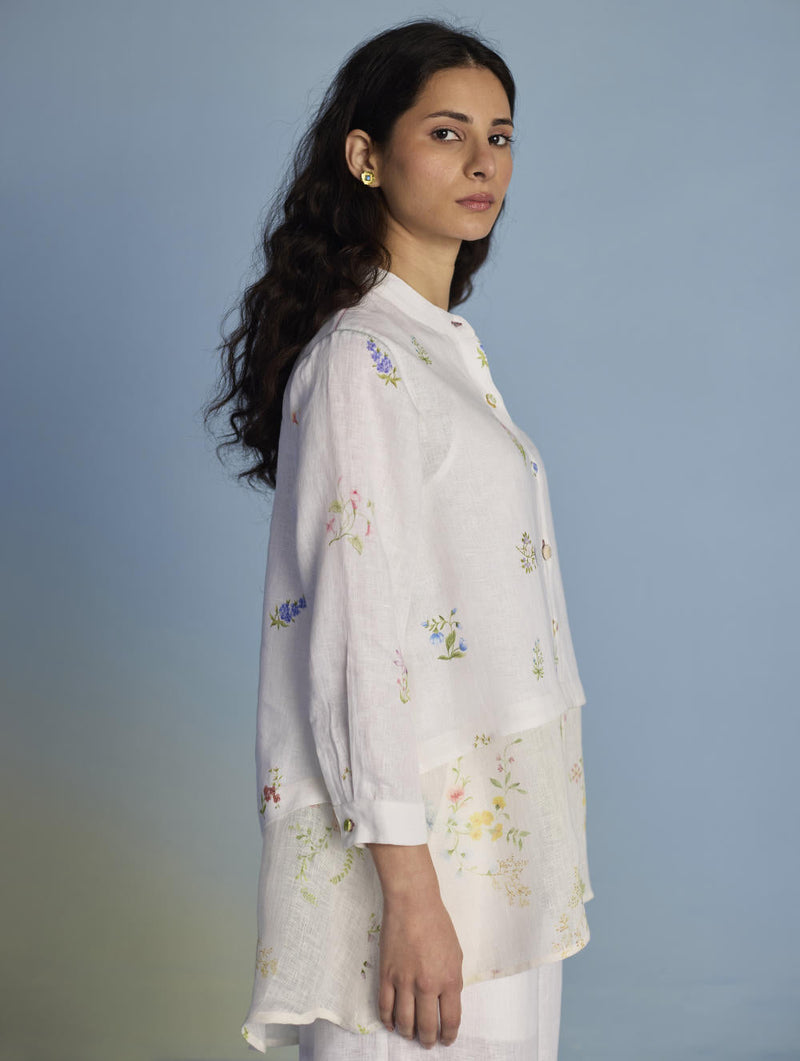 Leina A- Line Linen Co-ord Set - White linen by Manan in white color for women Worldwide