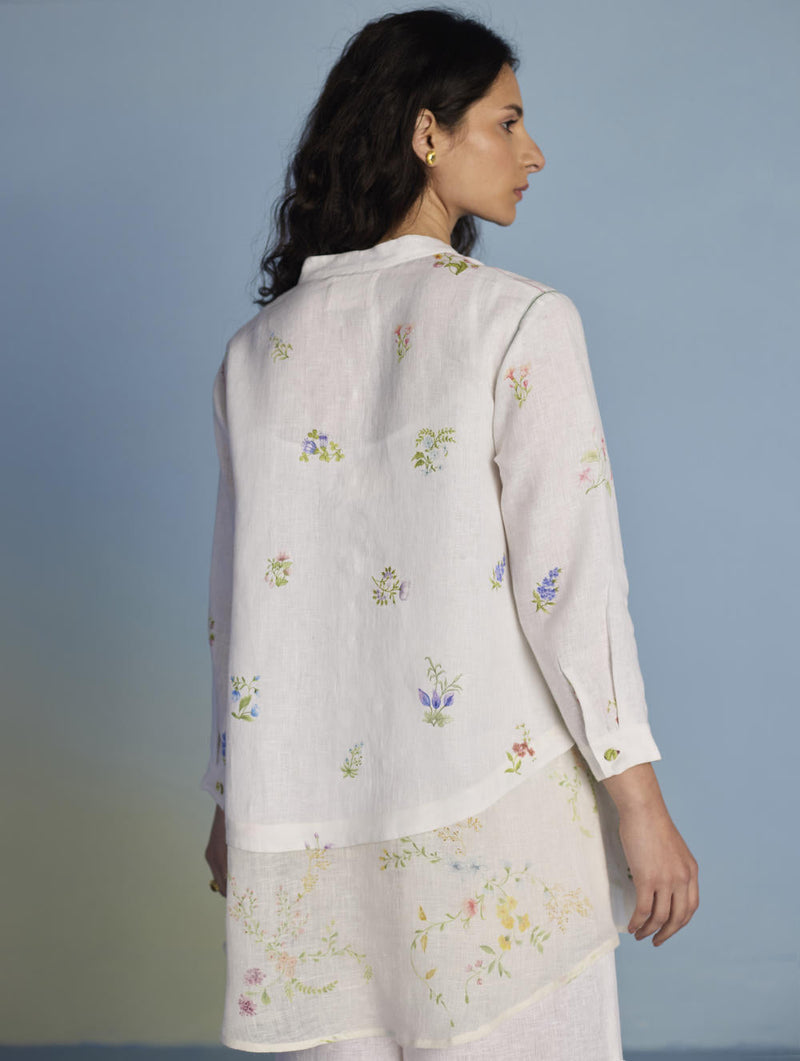 Leina A- Line Linen Co-ord Set - White linen by Manan in white color for women Worldwide