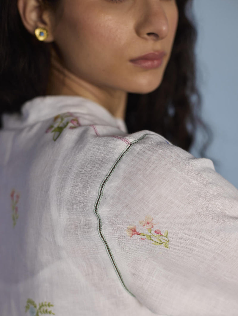 Leina A- Line Linen Co-ord Set - White linen by Manan in white color for women Worldwide