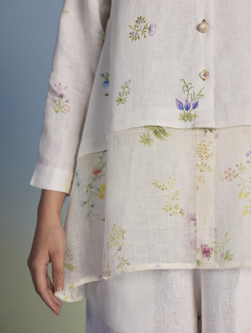 Leina A- Line Linen Co-ord Set - White linen by Manan in white color for women Worldwide
