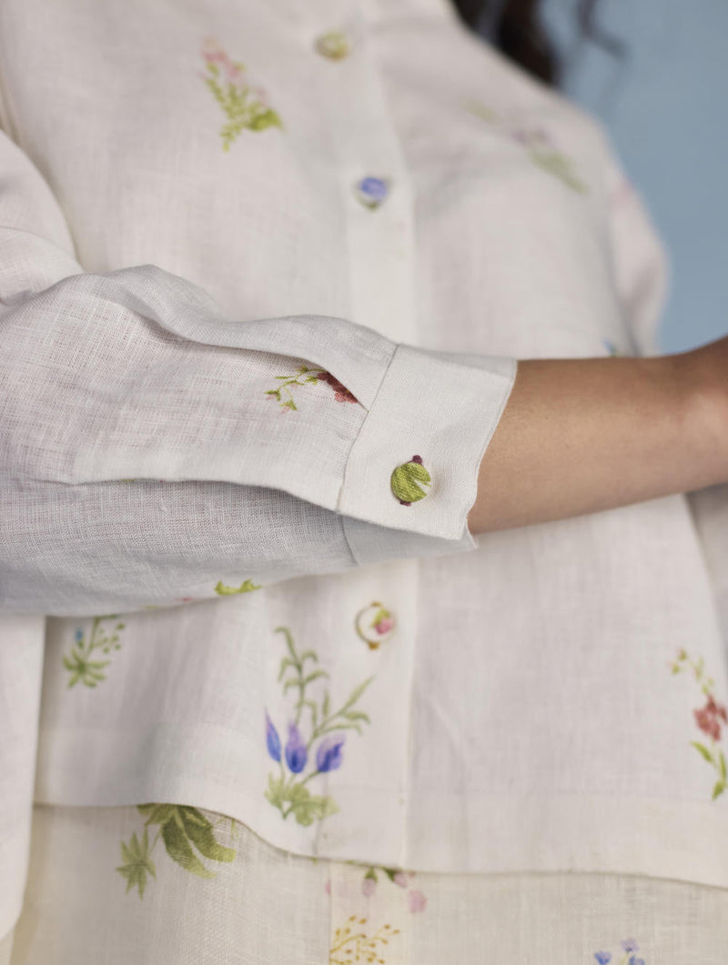 Leina A- Line Linen Co-ord Set - White linen by Manan in white color for women Worldwide