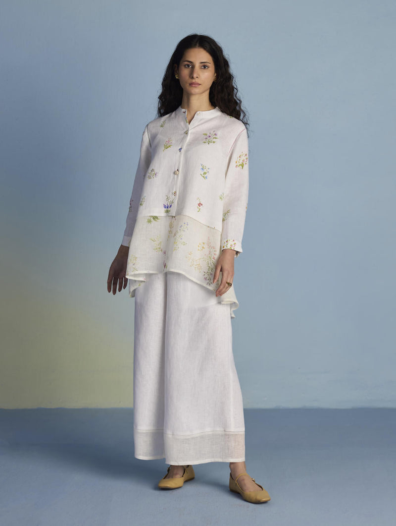 Leina A- Line Linen Co-ord Set - White linen by Manan in white color for women Worldwide