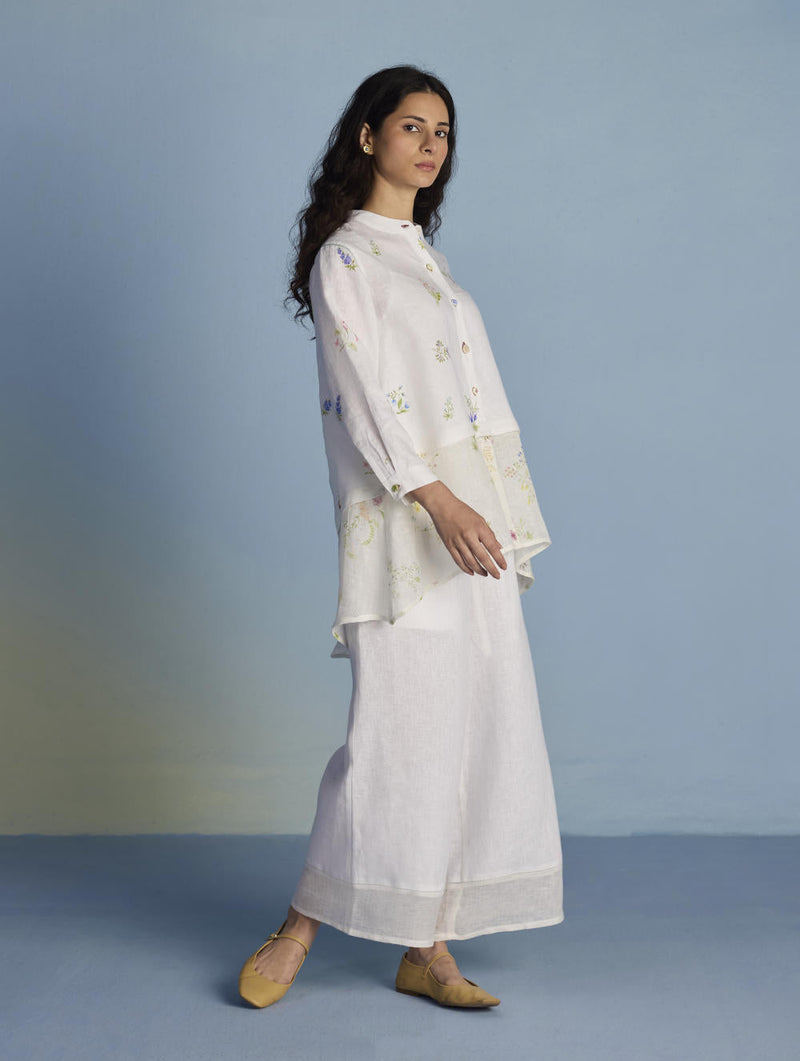 Leina A- Line Linen Co-ord Set - White linen by Manan in white color for women Worldwide