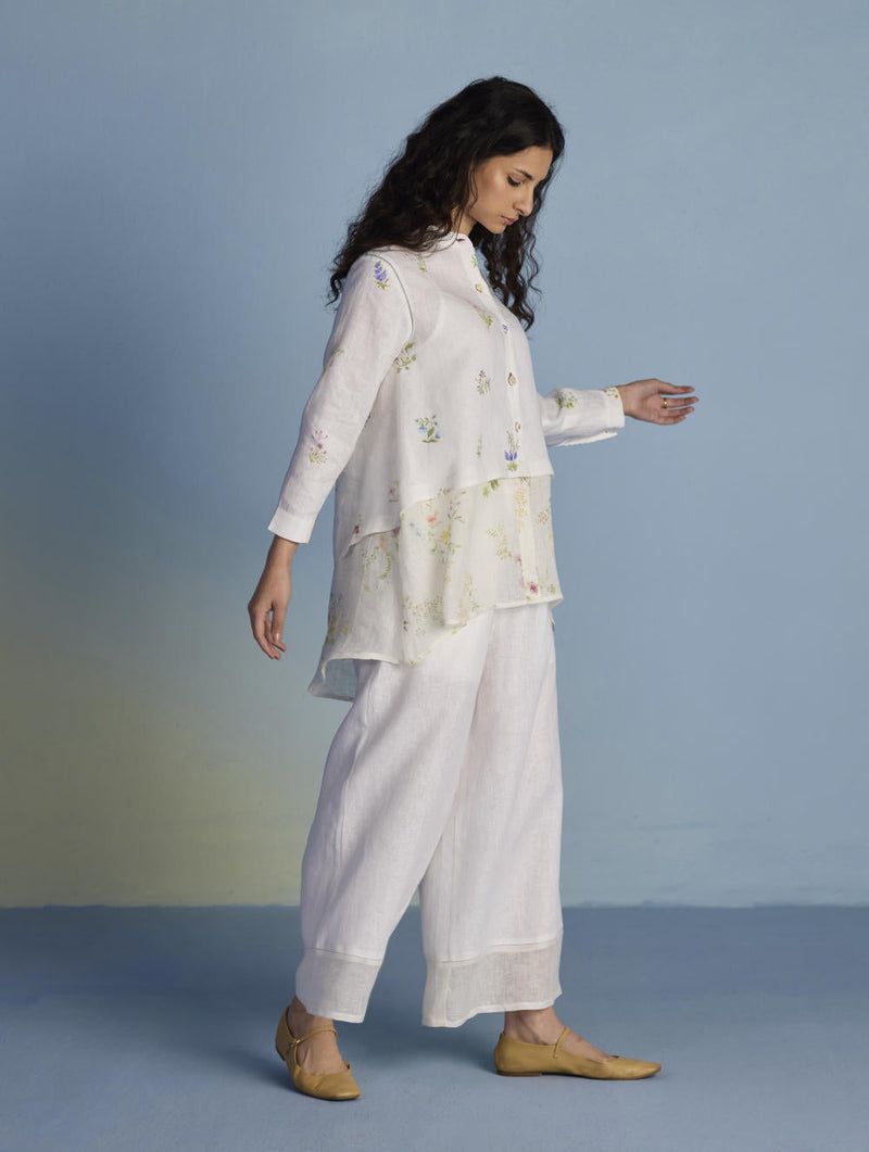 Leina A- Line Linen Co-ord Set - White linen by Manan in white color for women Worldwide