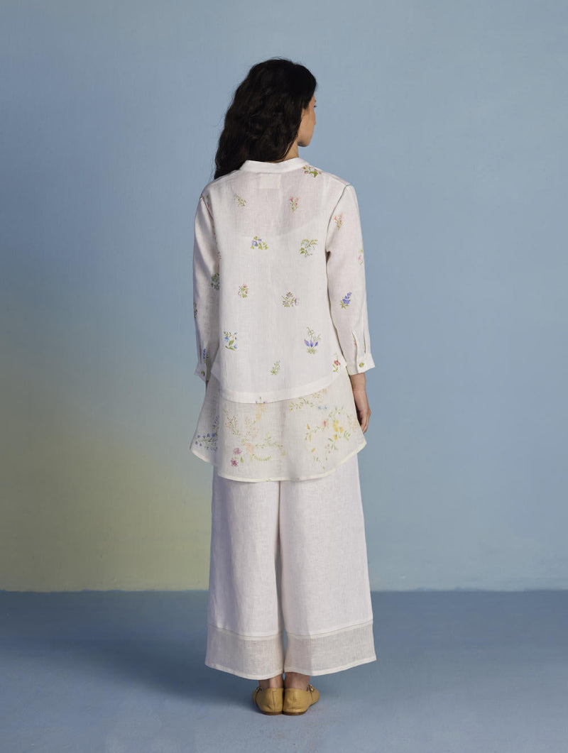 Leina A- Line Linen Co-ord Set - White linen by Manan in white color for women Worldwide