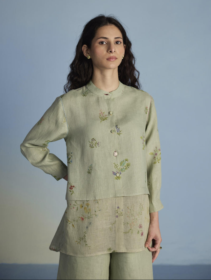 Leina A- Line Linen Co-ord Set - Mint linen by Manan in mint color for women Worldwide