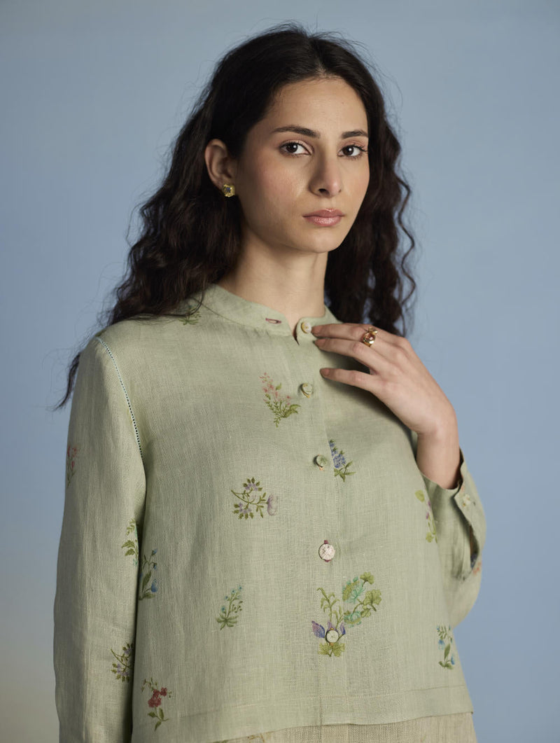 Leina A- Line Linen Co-ord Set - Mint linen by Manan in mint color for women Worldwide