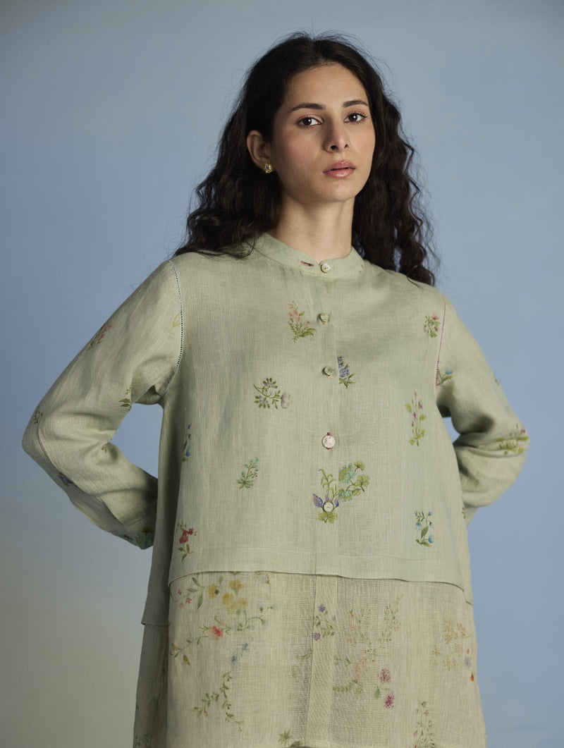 Leina A- Line Linen Co-ord Set - Mint linen by Manan in mint color for women Worldwide
