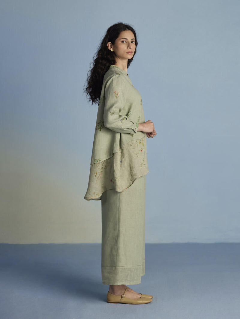 Leina A- Line Linen Co-ord Set - Mint linen by Manan in mint color for women Worldwide