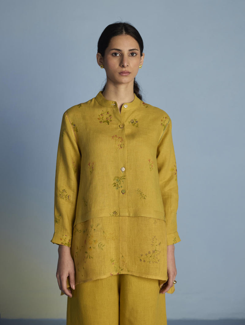 Leina A- Line Linen Co-ord Set - Ochre linen by Manan for women Worldwide