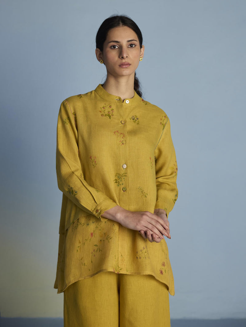 Leina A- Line Linen Co-ord Set - Ochre linen by Manan for women Worldwide