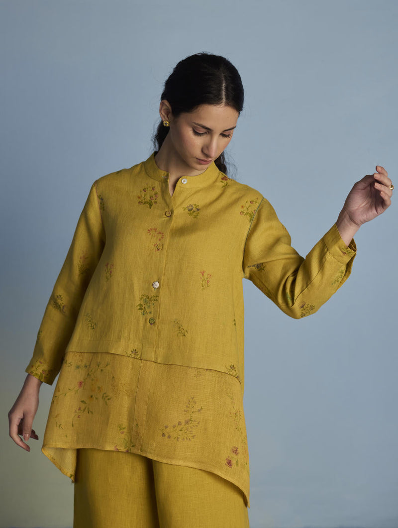 Leina A- Line Linen Co-ord Set - Ochre linen by Manan for women Worldwide