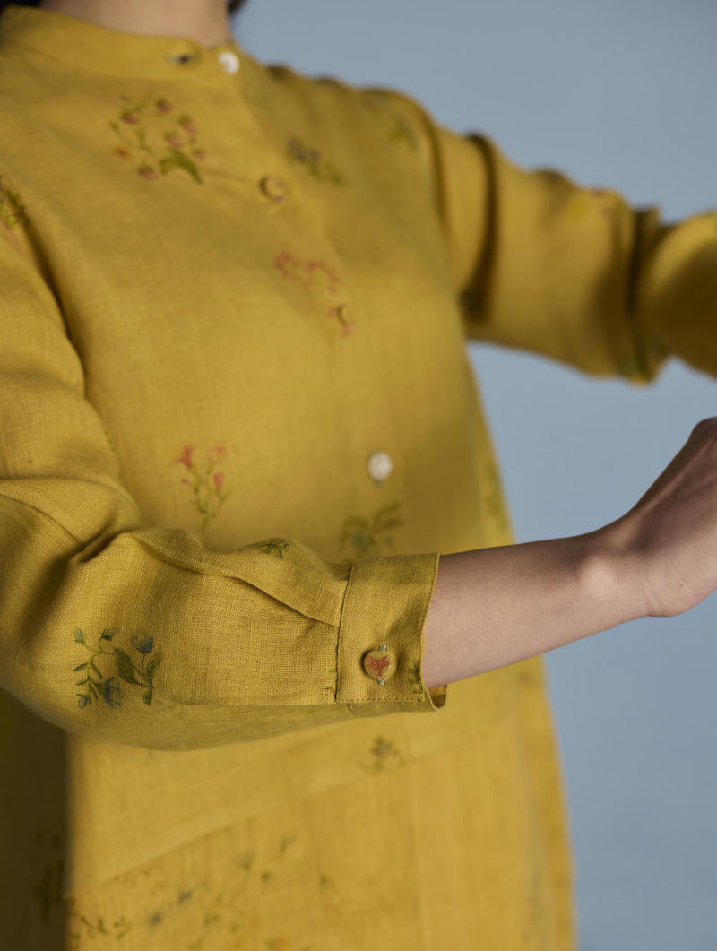 Leina A- Line Linen Co-ord Set - Ochre linen by Manan for women Worldwide