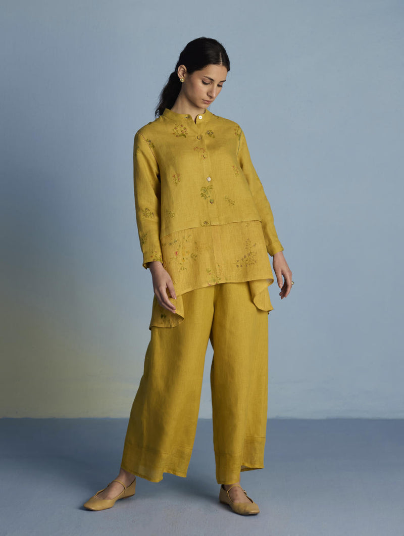Leina A- Line Linen Co-ord Set - Ochre linen by Manan for women Worldwide