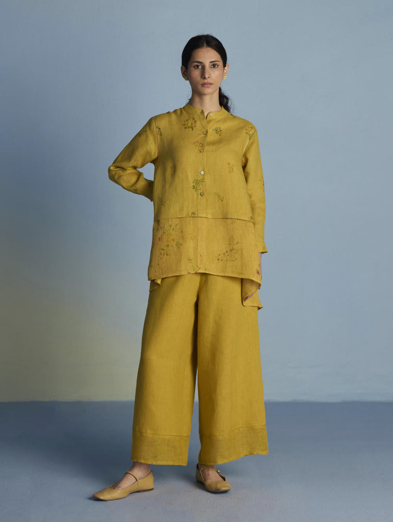 Leina A- Line Linen Co-ord Set - Ochre linen by Manan for women Worldwide