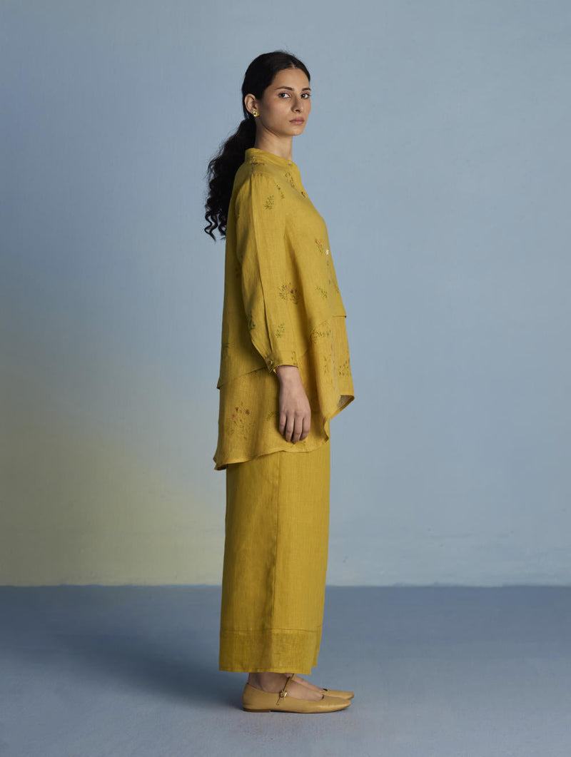 Leina A- Line Linen Co-ord Set - Ochre linen by Manan for women Worldwide