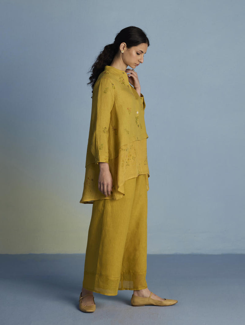 Leina A- Line Linen Co-ord Set - Ochre linen by Manan for women Worldwide
