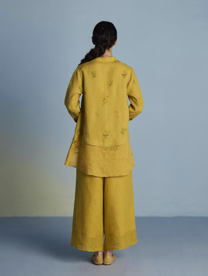 Leina A- Line Linen Co-ord Set - Ochre linen by Manan for women Worldwide