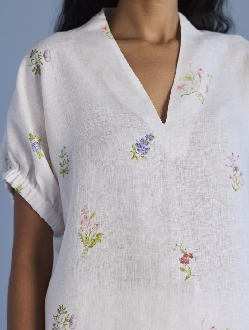 Mihen Elasticated Sleeve Co-ord Set - White linen by Manan in white color for women Worldwide