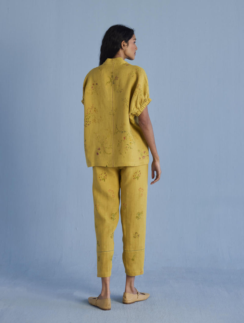 Mihen Elasticated Sleeve Co-ord Set - Ochre linen by Manan for women Worldwide