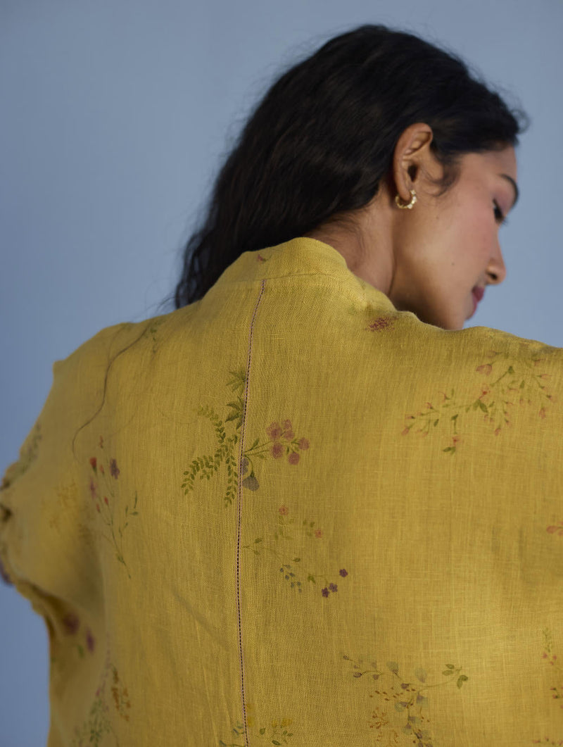 Mihen Elasticated Sleeve Co-ord Set - Ochre linen by Manan for women Worldwide