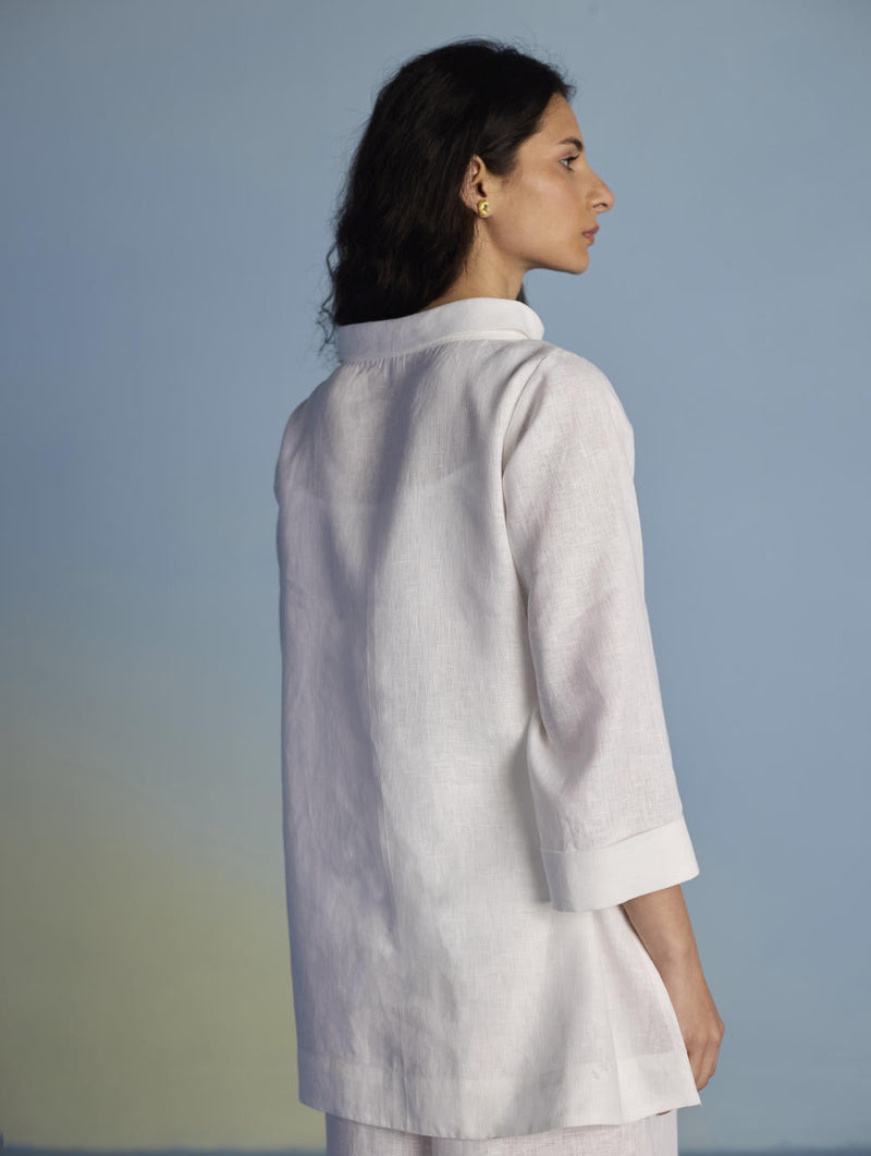 Ishi Boat-Neck Linen Co-ord Set - White linen by Manan in white color for women Worldwide