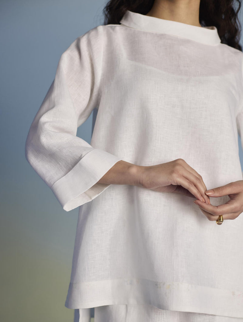 Ishi Boat-Neck Linen Co-ord Set - White linen by Manan in white color for women Worldwide