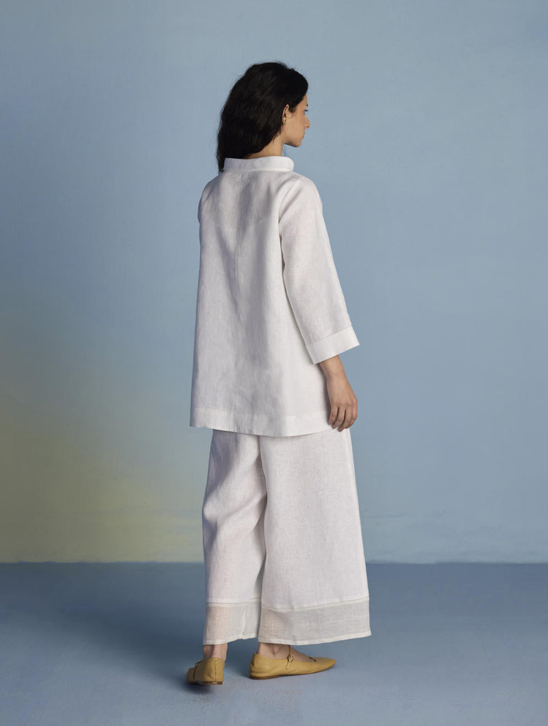 Ishi Boat-Neck Linen Co-ord Set - White linen by Manan in white color for women Worldwide