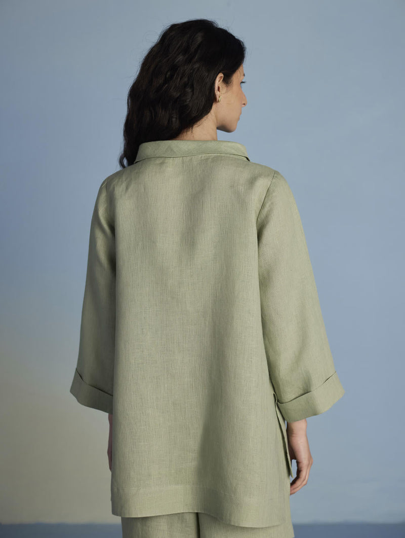 Ishi Boat-Neck Linen Co-ord Set - Mint linen by Manan in mint color for women Worldwide