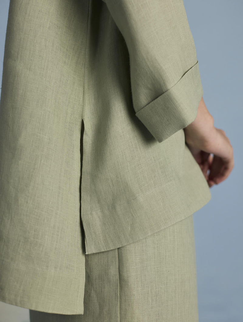 Ishi Boat-Neck Linen Co-ord Set - Mint linen by Manan in mint color for women Worldwide