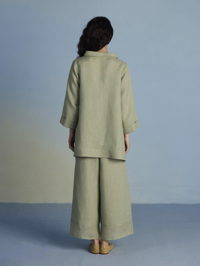 Ishi Boat-Neck Linen Co-ord Set - Mint linen by Manan in mint color for women Worldwide