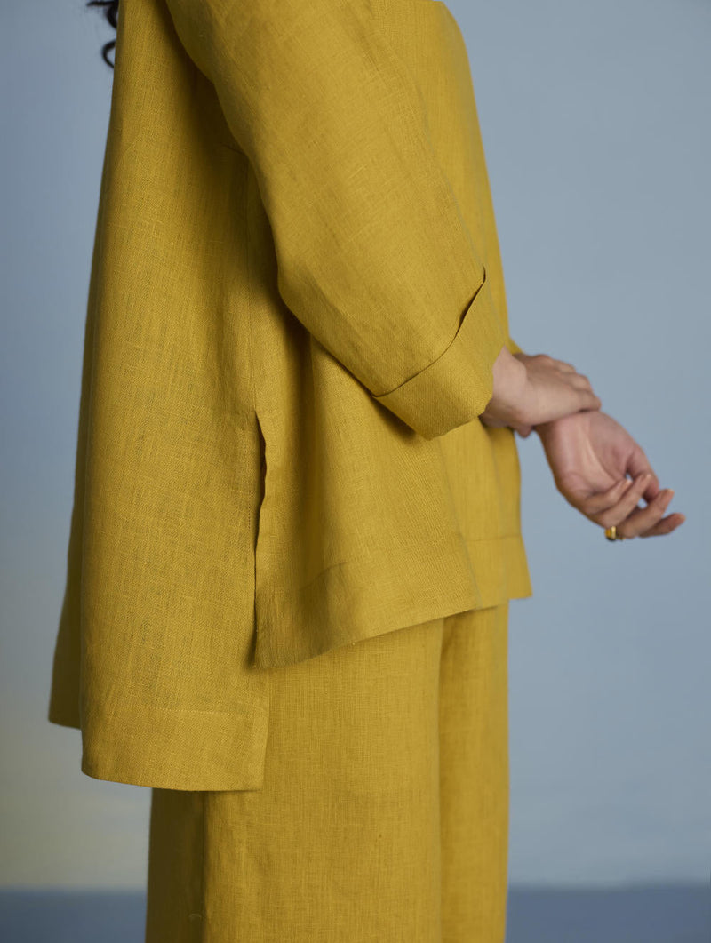 Ishi Boat-Neck Linen Top - Ochre linen by Manan for women Worldwide
