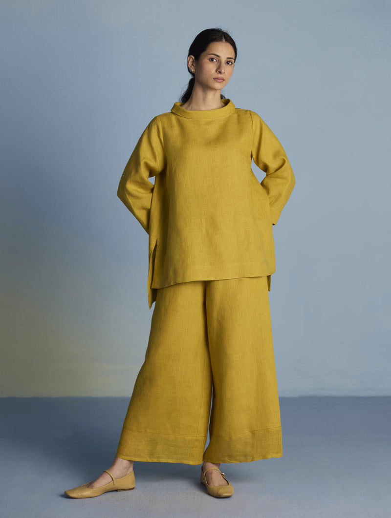 Ishi Boat-Neck Linen Co-ord Set - Ochre linen by Manan for women Worldwide