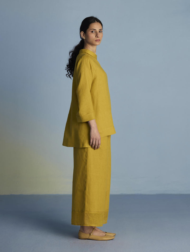 Ishi Boat-Neck Linen Co-ord Set - Ochre linen by Manan for women Worldwide