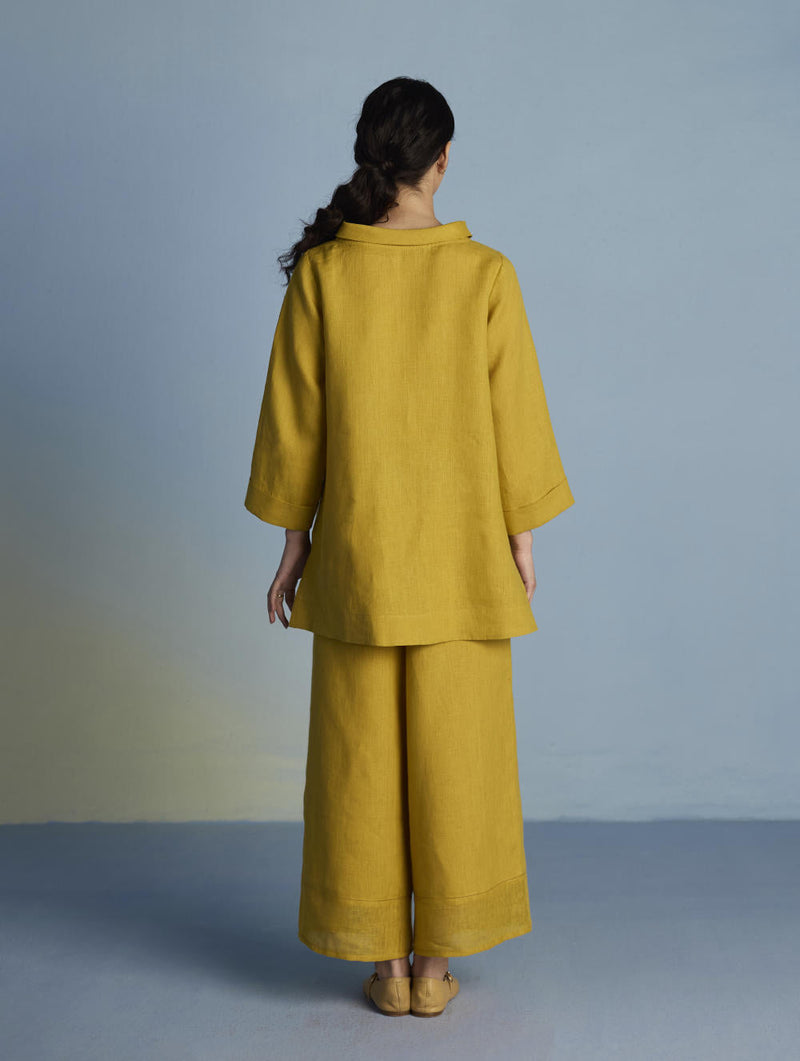 Ishi Boat-Neck Linen Co-ord Set - Ochre linen by Manan for women Worldwide