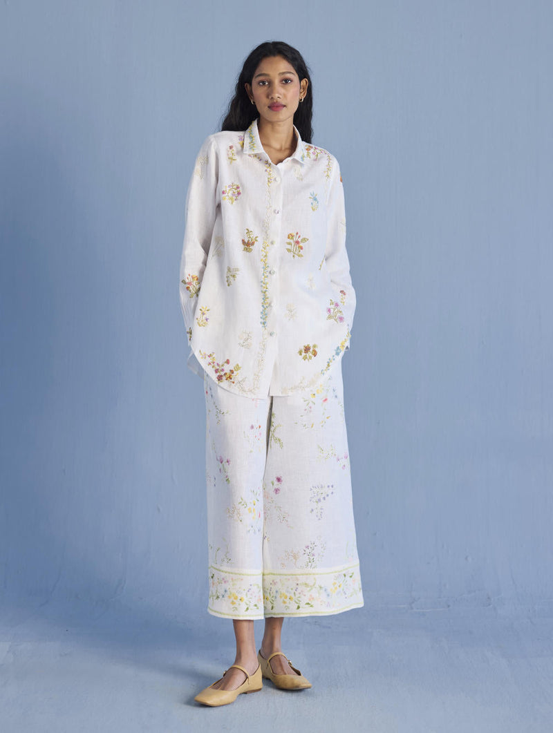 Alila Embroidered Oversized Co-ord Set - White linen by Manan in white color for women Worldwide
