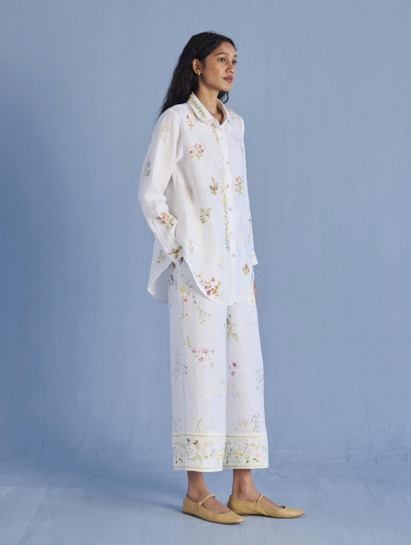 Alila Embroidered Oversized Co-ord Set - White linen by Manan in white color for women Worldwide