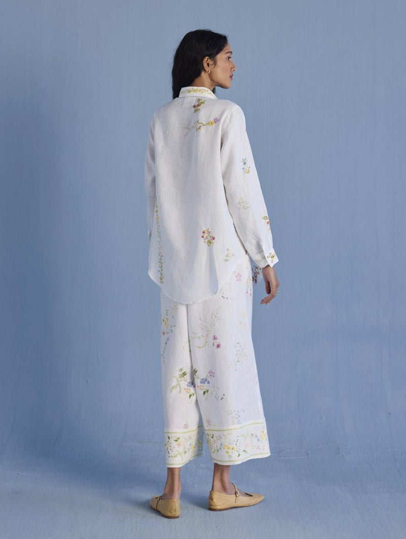 Alila Embroidered Oversized Co-ord Set - White linen by Manan in white color for women Worldwide