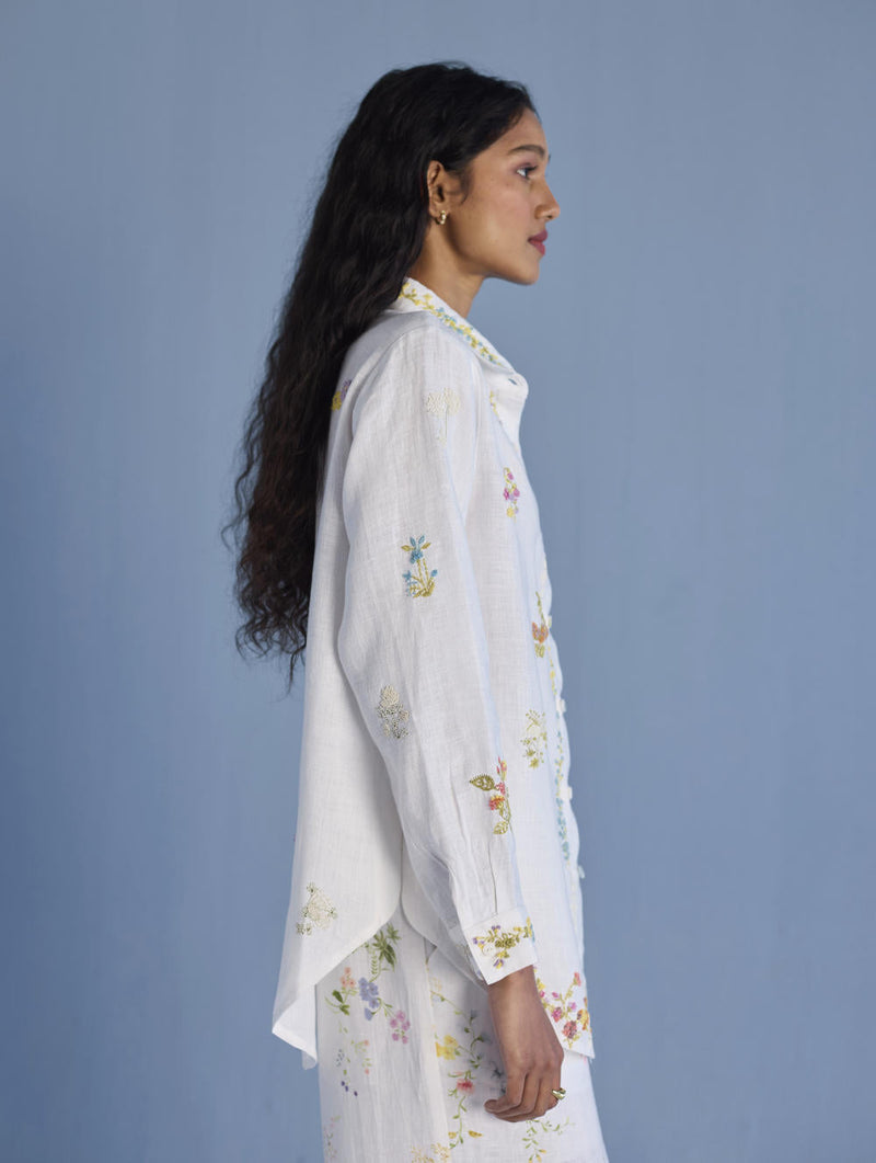 Alila Embroidered Oversized Co-ord Set - White linen by Manan in white color for women Worldwide