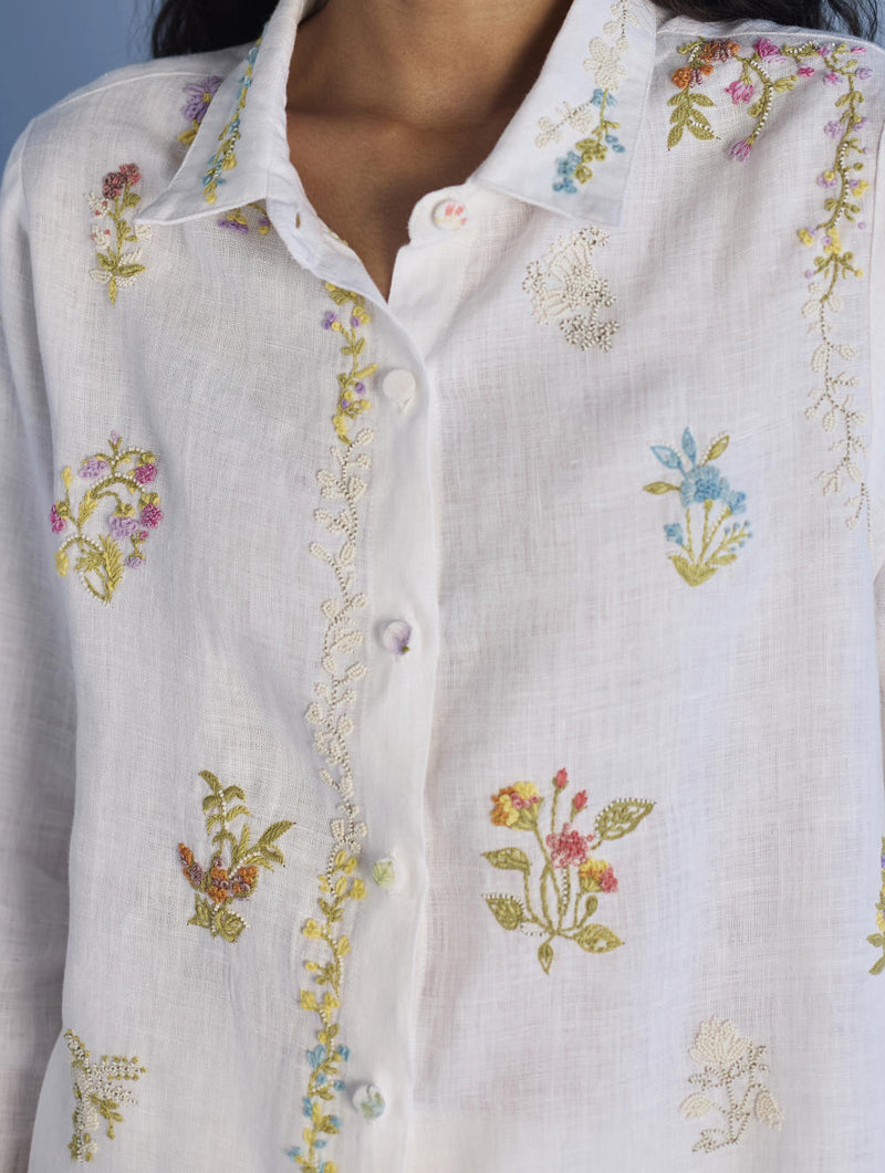 Alila Embroidered Oversized Co-ord Set - White linen by Manan in white color for women Worldwide