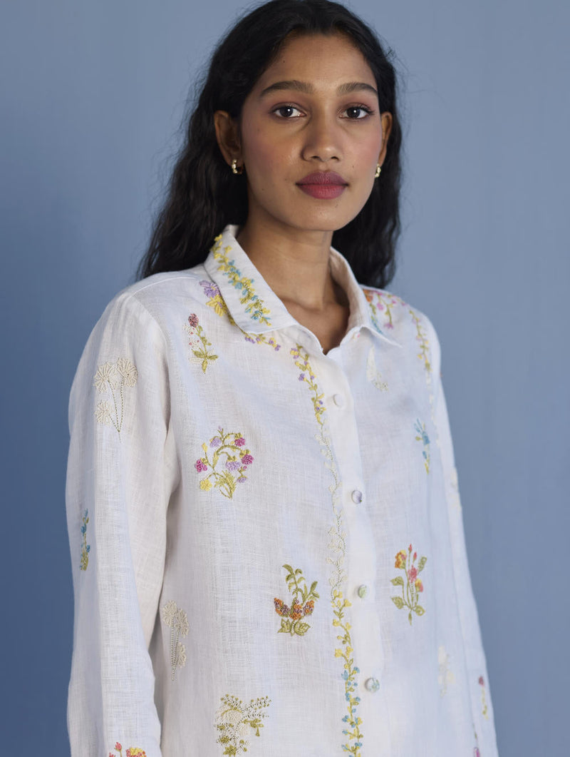 Alila Embroidered Oversized Co-ord Set - White linen by Manan in white color for women Worldwide