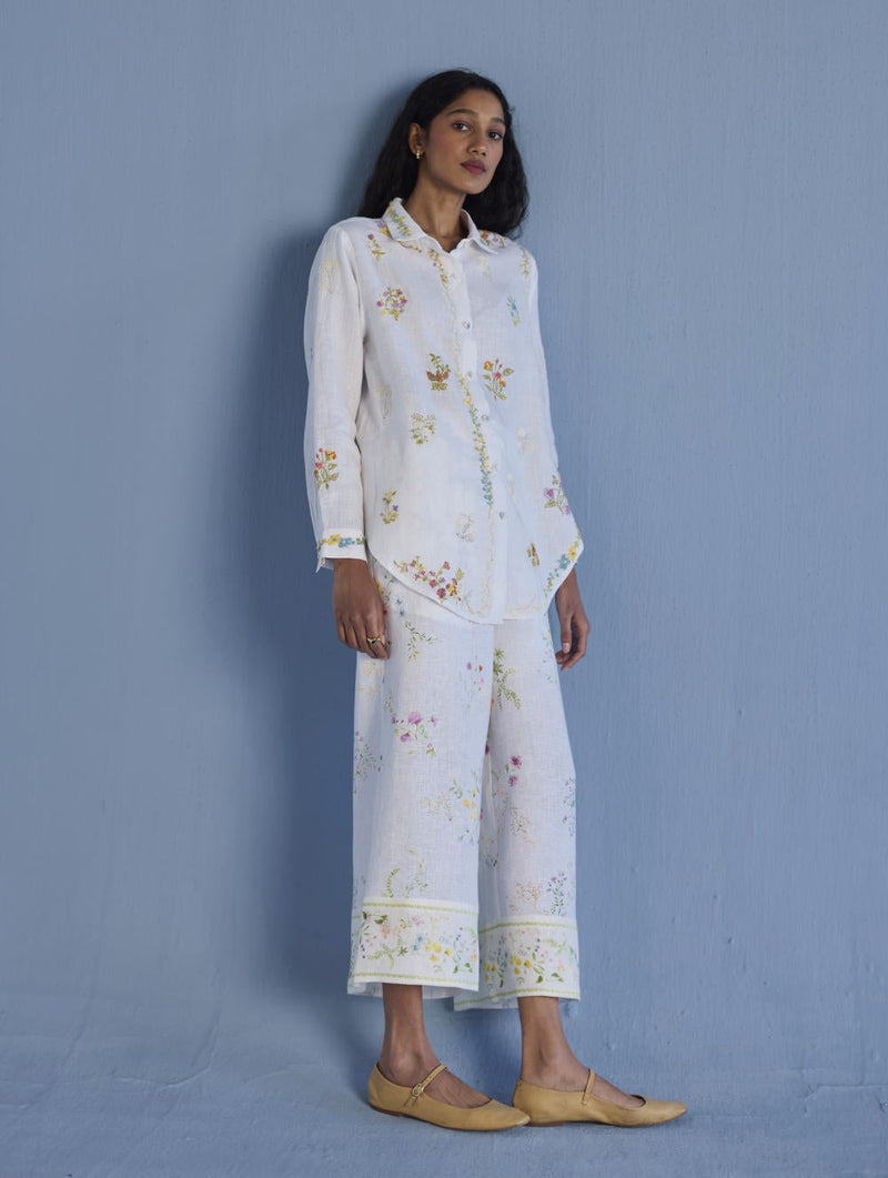 Alila Embroidered Oversized Co-ord Set - White linen by Manan in white color for women Worldwide